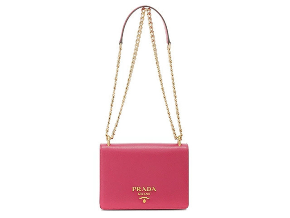 Prada Chain Shoulder Bag Pink Saffiano Vernis PEONIA